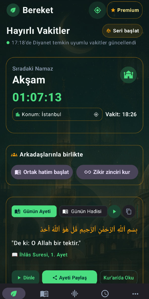 Ana sayfa: sıradaki namaz Akşam, vakte kalan süre, İstanbul konumu ve Günün Ayeti